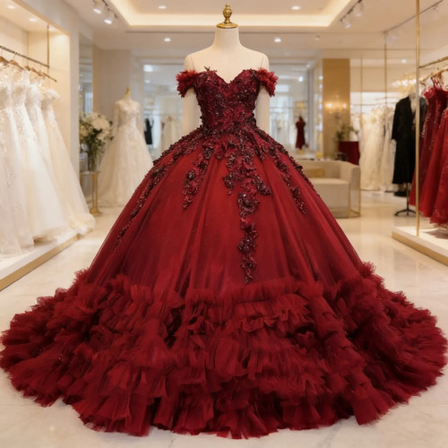 Luxury dark red cap sleeve - luxury,